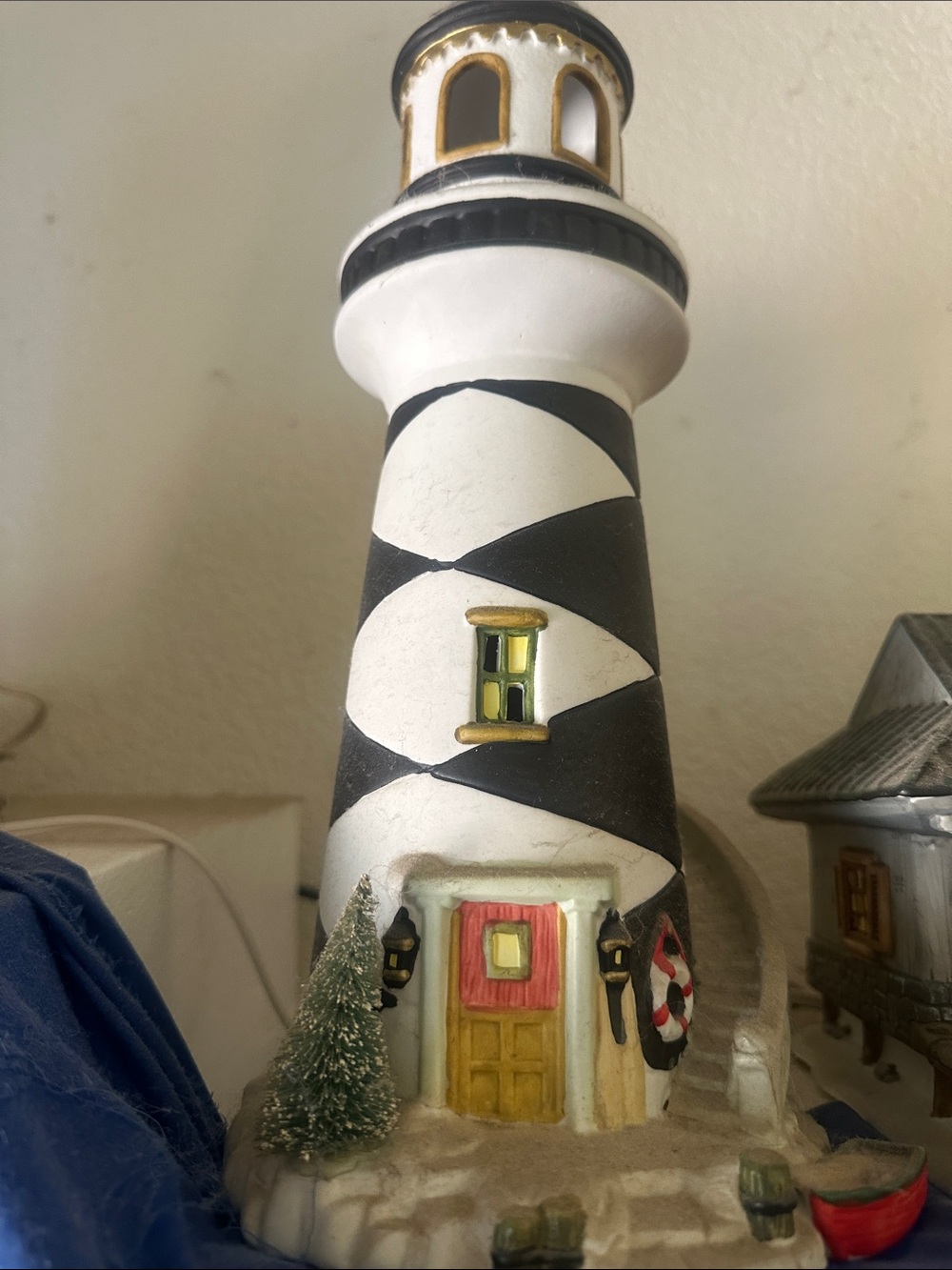 Black & White Lighthouse Holiday Figurine